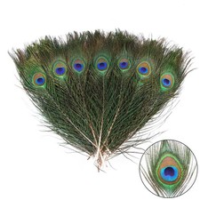 THARAHT 12pcs Peacock Feather Natural in 10-12Inch-Small Eyes-12PCS, Green picture