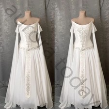 Vintage Celtic Chiffon Wedding Dresses with Cape Off the Shoulder Bridal Gowns picture