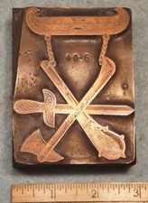 Antique ORDER OF REDMEN Battle Axe & Club Badge COPPER PRINTING BLOCK 6P151 picture
