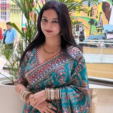 Indian Soft Chinon Silk Ajrakh Print Saree Real Mirror Zari Work Sari Blouse picture