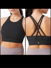 Lululemon High Neck Longline Energy Sports Bra Smooth Black Sz 8 Strappy EUC picture