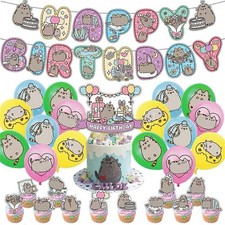 Funny Cartoon Cat Theme Birthday Party Supplies Set Banner Balloons Cake Toppers picture