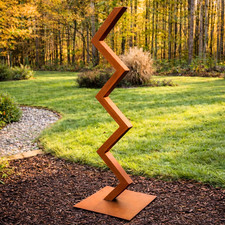 Large Modern Rusted Metal Sculpture – Abstract Zigzag Outdoor Art - Handcrafted picture