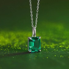 3ct Emerald Cut Moissanite Pendant Necklace 925 Sterling Silver Fifty8 picture