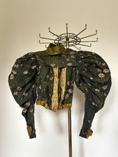 1890’s Leg Of Mutton Bodice Floral Silk Victorian Corset Puff Sleeve Antique picture
