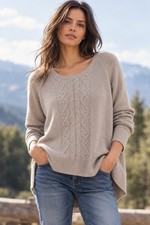 Garnet Hill Womens 100% Cashmere Nude Medium Oversized Cable Knit Sweater Sz M picture