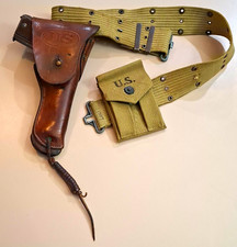 WWII U.S. Web Pistol Belt w/ ENGER-KRESS holster & 1942 HOFF MFG.CO. Mag Pouch picture