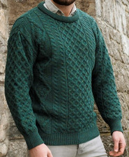 Aran Crafts C1347 Crew Neck Sweather Color Moss Green 100% Wool - Size Large picture
