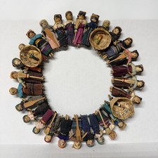 Vintage Handmade Guatemalan Worry Doll Wreath Wall Decoration 12” picture