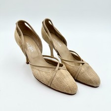 Vintage Jet Set Paris Raffia Woven Dorsay Heels Womens 5 Beige Strappy Pumps picture