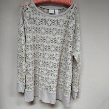 New Chico's Women's Noel Novelty Texture Tunic Top Size 2 Off-White Long Sleeve picture