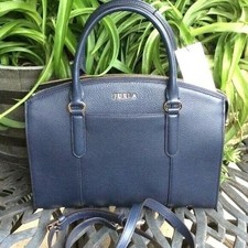 Furla Navy Blue Leather Satchel Shoulder Bag 12 x 9.25 NWT picture