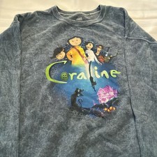 Coraline Laika Studios Graphic Sweatshirt Acid Wash Grey Crew Neck Medium picture