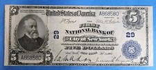 1902 $5 PB New York National Currency Note FNB City Of New York CH# 29  VF/XF picture