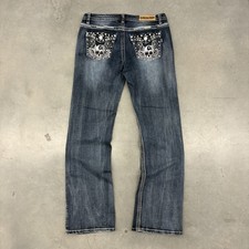 2000s Y2K Platinum Plush Skulls & Angel Wings Dark Wash Womens Size 13 picture