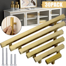 30 Pack Stainless Steel Brushed Gold Kitchen Cabinet Handles Square Drawer Pulls picture