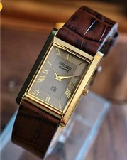 Vintage Seiko Slim Tank Mens Wristwatch With Rare Gray Face Japanese 90s Watch picture