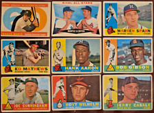 1960 Topps HOF Lot (9) Mantle Aaron Gibson Maris Mathews Spahn Wilhelm MORE L/M picture