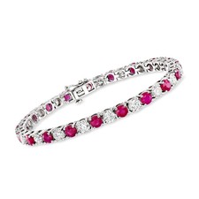 16 Ctw Round Cut Ruby & Diamond Tennis Women's Bracelet 14K White Gold Plated picture