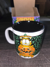 Vintage Enesco Garfield Halloween Pumpkin Jack O Lantern Ceramic Mug Boxed picture