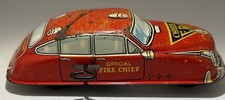 Vintage Marx Fire Chief Tin Litho Wind Up Car Red Original Key picture