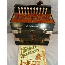Vtg M Hohner Button Accordion Made in Germany w/ Original Instruction Book Rare picture