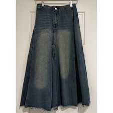 Dazy Frayed Hem High Waist Maxi Denim Boho Paneled Skirt Blue Size S Western picture