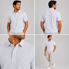 JOHNNIE-O Mens LARGE Four Leaf Kona Blue Graphic Golf Polo Featherweight NEW picture