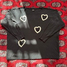 Aaeda Black Oversized Heart Sweater Crew Neck Fuzzy Hearts Rayon Blend Knit picture