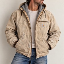Carhartt J141 Sandstone Sierra Sherpa Lined Distressed Workwear Jacket picture