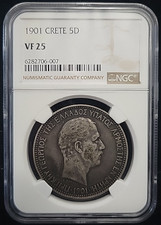 1901 Crete Silver 5 Drachmai NGC VF25 | Foreign World Coin Greece Greek See Pics picture