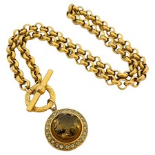 Vtg PAPESCO gold glass pendant chain necklace designer runway picture