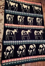 Vintage 1986 Vuteks Crown Crafts Cow Blanket Reversible 54x72 Cottage picture