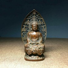 Art Buddhism Antique Bronze carved Sakyamuni Amitabha Tathagata Buddha Statue picture