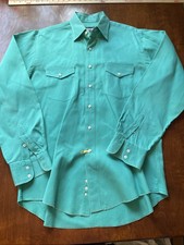 Vtg Wrangler Brushpopper Men’s 16-35 Shirt X-Long Tails Teal Western Cowboy USA picture