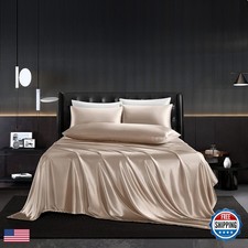 HommxJF 5Pcs Satin Sheets Set Full Size Taupe picture