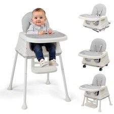 4-in-1 Baby High Chair, Portable Highchair 5-Point Safety Harness and Wheels picture