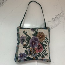 Vintage Small Tapestry Needlepoint Pillow Floral Pansy Cottage Core Boho 5.5” picture