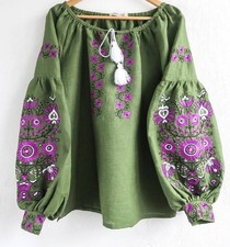 Vyshyvanka Elegant Ukrainian embroidered blouse Top Shirt green color XS-4XL picture