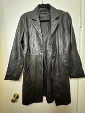 Vintage Y2K Kenneth Cole Genuine Leather Black Trench Size Small picture