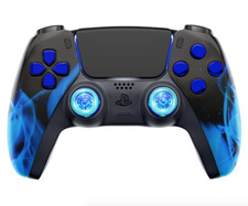 ModdedZone BLUE FIRE Custom UN-Modded Controller Unique Design for PS5 OEM picture