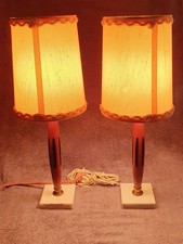 Rare VTG Pair MCM 1960s Wood Teak Stick Table Lamp Marble Base - Italy Very Nice picture