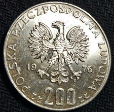 1976 Poland 200 Zlotych XX1 Summer Olympics Silver Coin picture