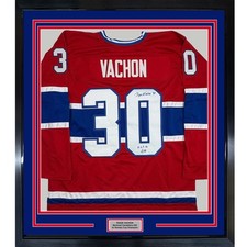 Framed Autographed/Signed Rogie Vachon 35x39 Montreal Red Jersey BAS COA picture