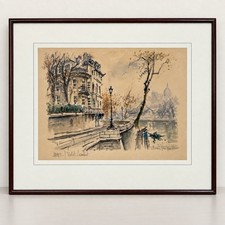 VTG Denis Verpsecht Hotel Lambert Paris Watercolor Ink Signed Framed Painting picture