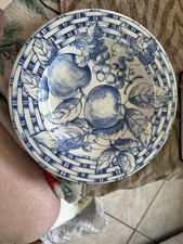 Pier 1 Imports Italian Ceramic Blue Fruit Basketweave Pasta Bowl picture
