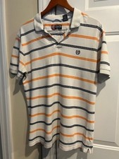 Men's Shirt Chaps Short Sleeve White Orange Navy Blue Size L Machine Washable picture