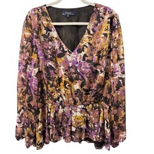 Rachel Rachel Roy Floral Print V-Neck Peplum Blouse Sz 2X top picture
