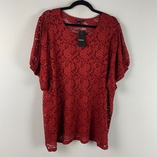 Torrid Red Floral Lace Puff Sleeve T Shirt Size 4X Short Sleeve picture