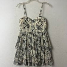 Twenty One Paisley Tiered Ruffle Mini Dress Cream Black Bustier Medium S5427 picture